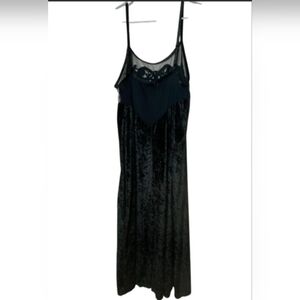 Cacique Black Velvet Chemise with Lace Accents